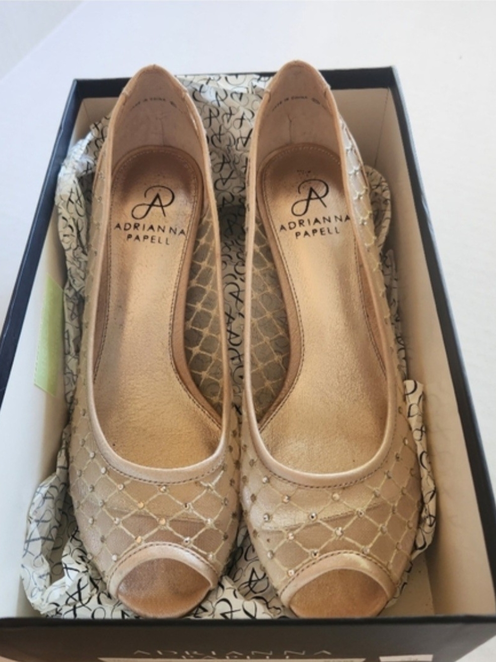 Adrianna Papell Champagne Peep-Toe Flats